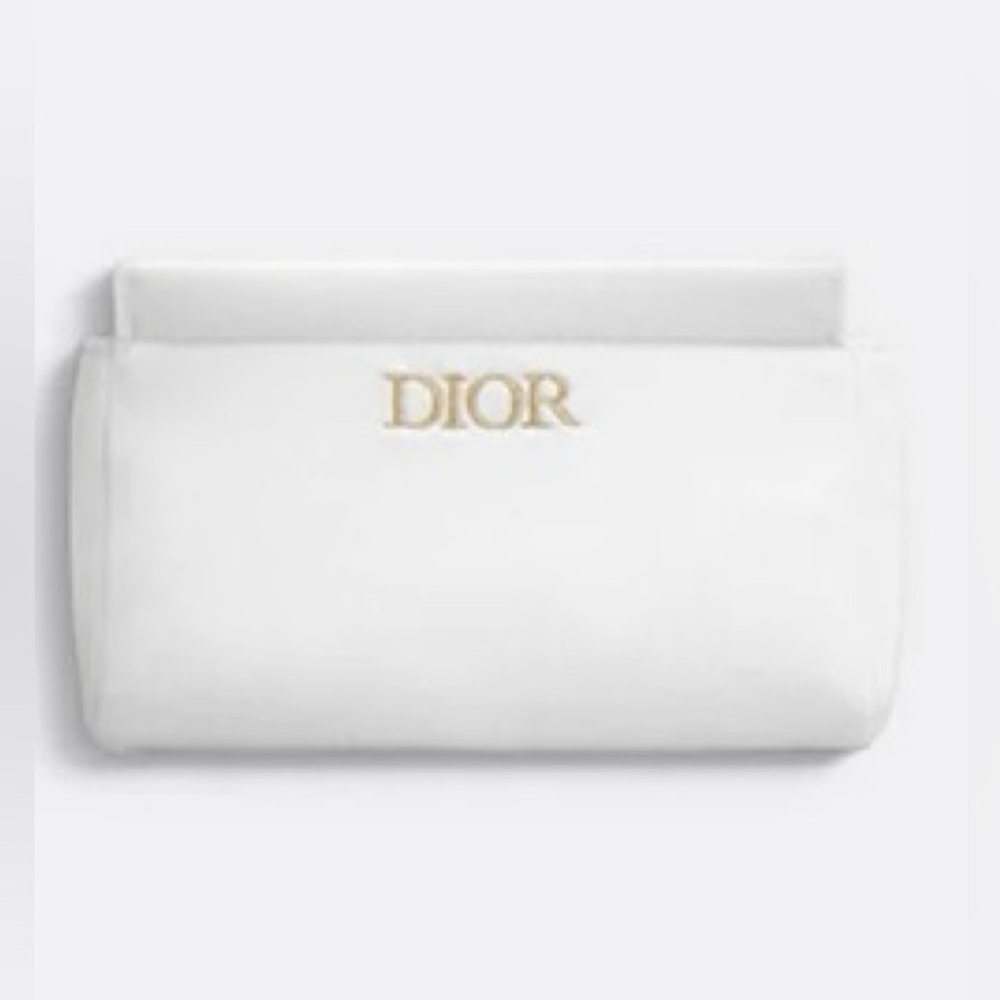 NIB Dior White Trousse Beauty Pouch with Gold Lettering & Zipper